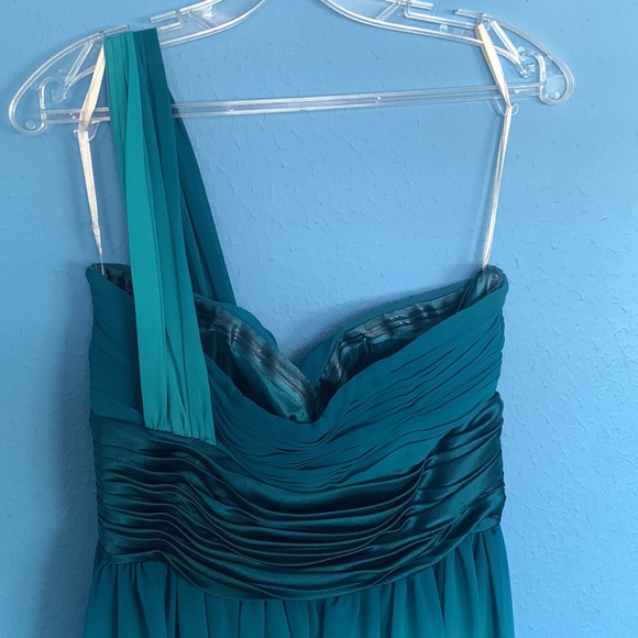 Cindy Blue Teal Ombré One Shoulder Flowy Formal Prom Dress - Picture 4 of 7